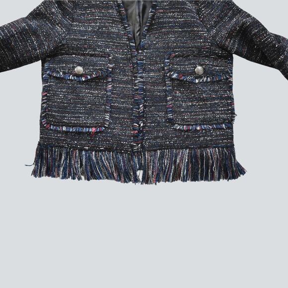 ELLISON Tweed Jacket With Fringe Multi Color Size L - Picture 5 of 8